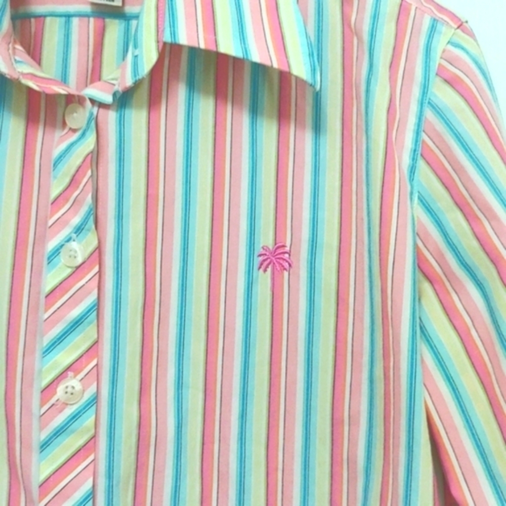 Vintage Lilly Pulitzer Pastel Stripe Cotton Button Front Blouse. Size 2